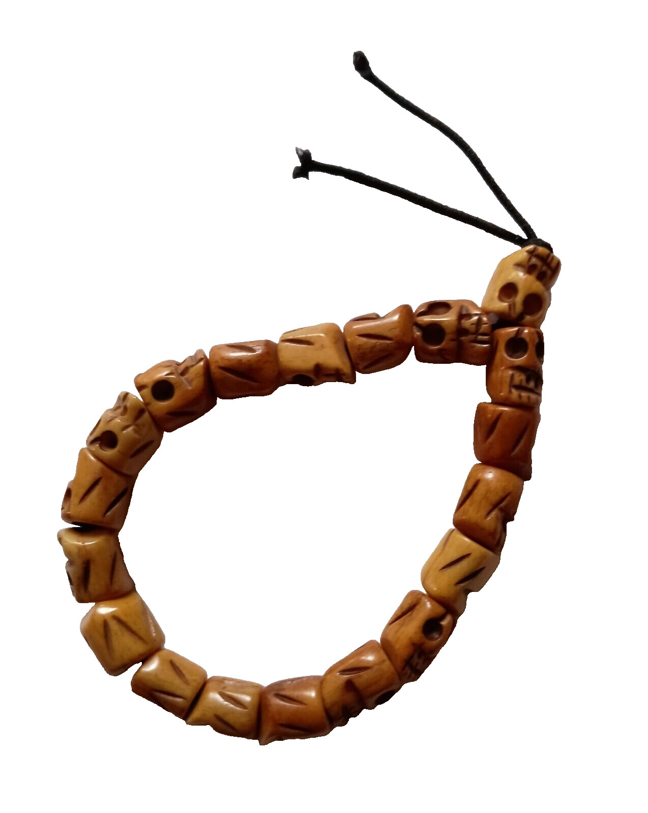 Water Buffalo Bone, Skull Beads or 6.5 Inch Elastic Bracelet, .4 Inch Beads