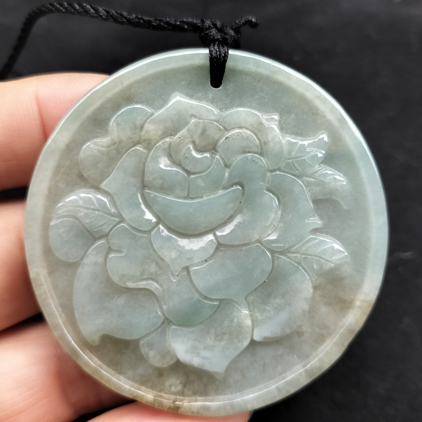 Certified Lavender Green Natural Type A Jade Jadeite Carved Flower 富贵花开 Pendant