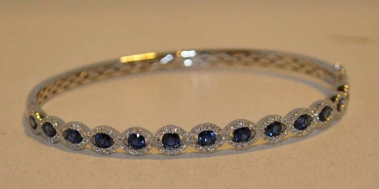 7Ct Round Cut Lab Created Sapphire Women Bangle Bracelet 14K White Gold Plated