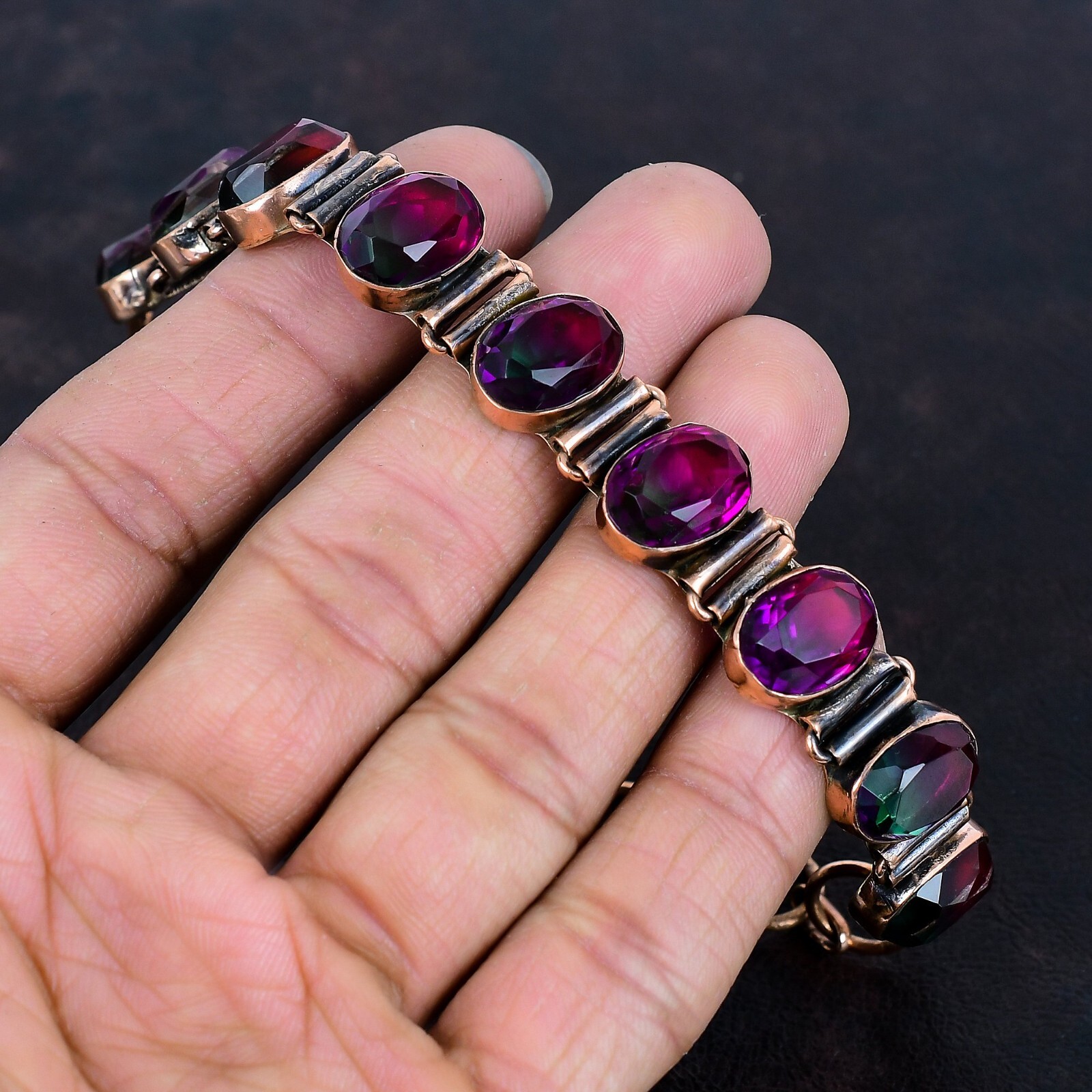 Valentines Sale Copper Natural Multi Tourmaline New Chain Bezel Bracelet Jewelry