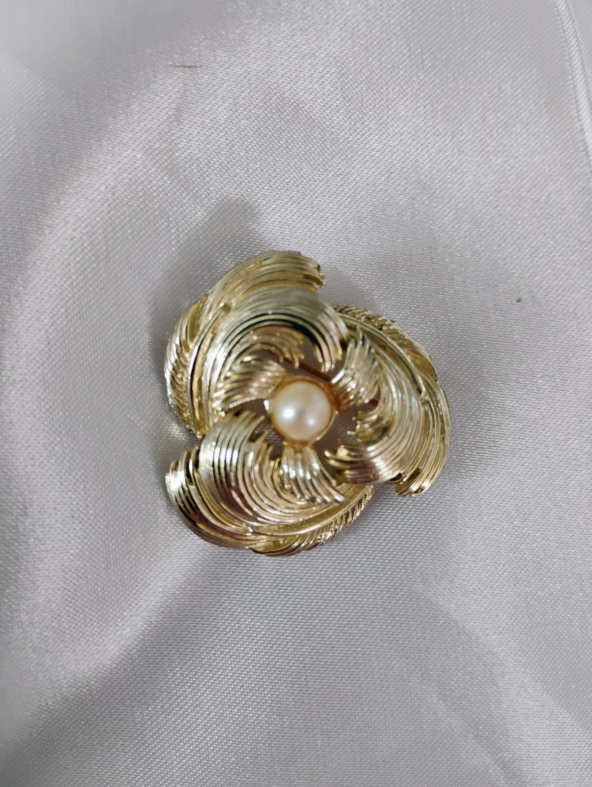Marboux Marcel Boucher Vintage Leaf Brooch Silver Toned with Faux Pearl