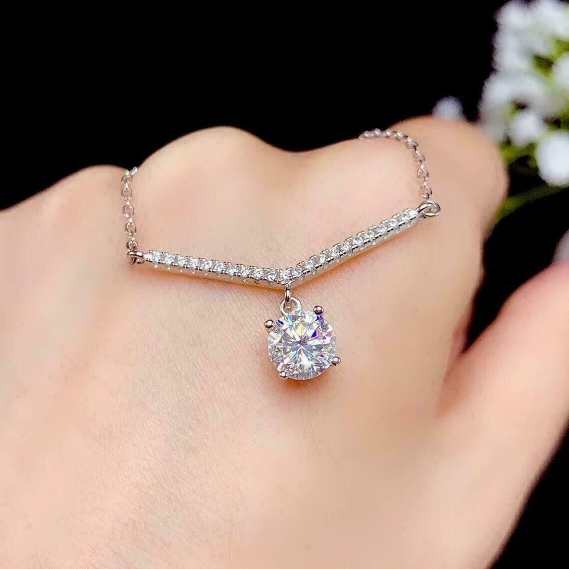 14K White Gold Finish 2Ct Round Cut Diamond Lab Created Pendant With Free Chain