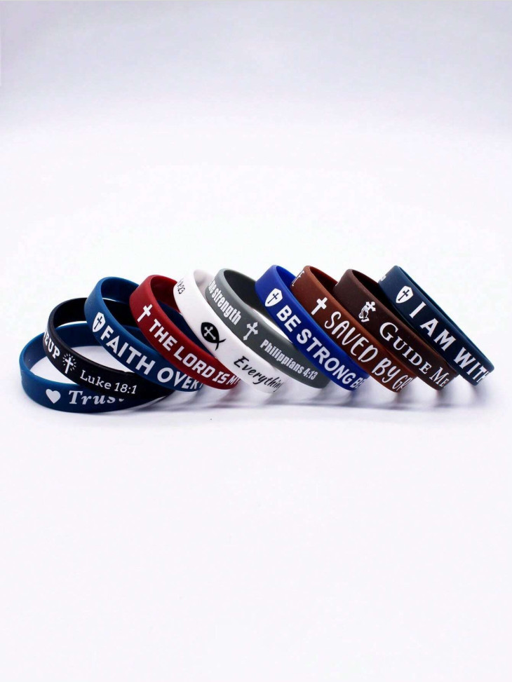 Random Christian Bible Verse Silicone Wristbands Faith Jesus Rubber Bracelet Lot