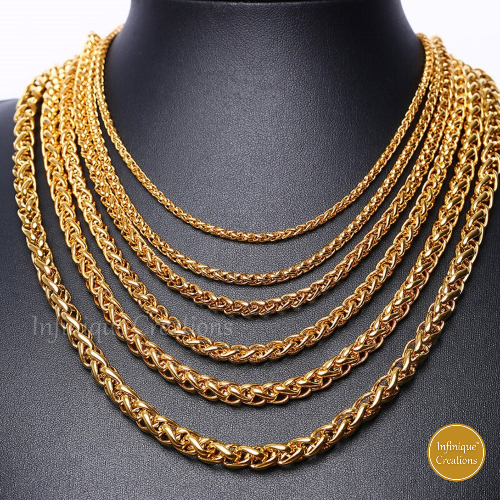 Stainless Steel Wheat Braided Chain 18K Gold Plated 7-38″ Men Bracelet Necklace