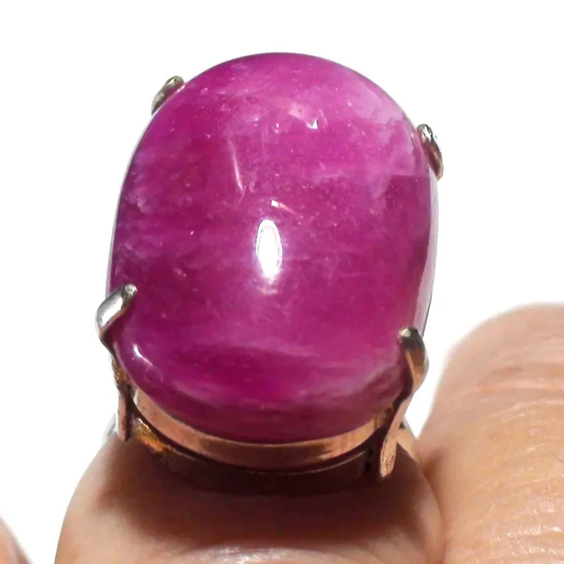 Handmade 81.75 ct Cherry Pink Ruby Ring – 925 Sterling Silver, Size 9
