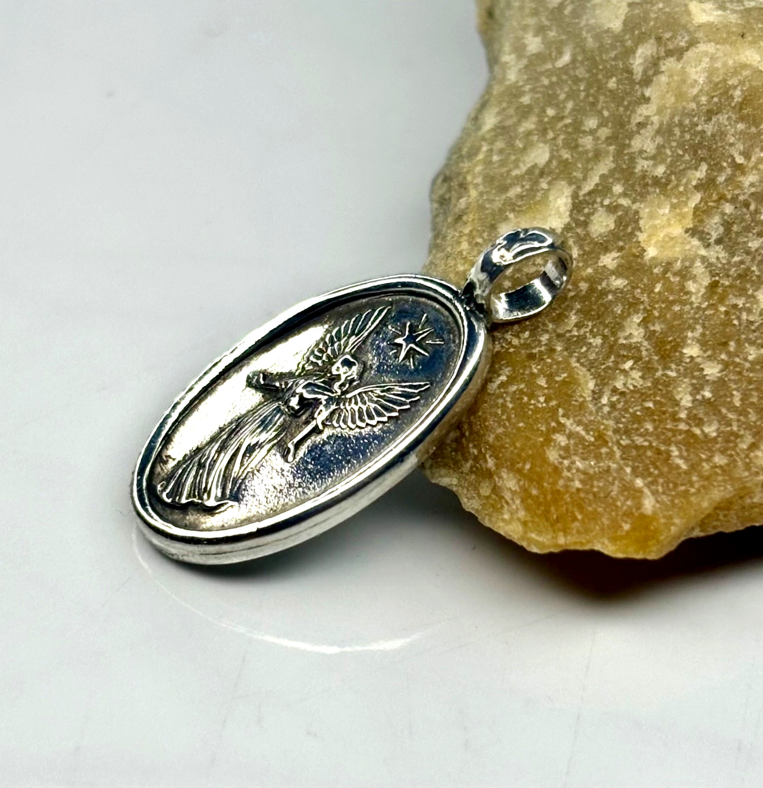 Fine pure Silver 999. guardian angel Minimalist Pendant