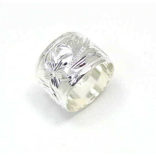 925 STERLING SILVER 15MM HAWAIIAN PLUMERIA FLOWER SCROLL SMOOTH EDGE RING