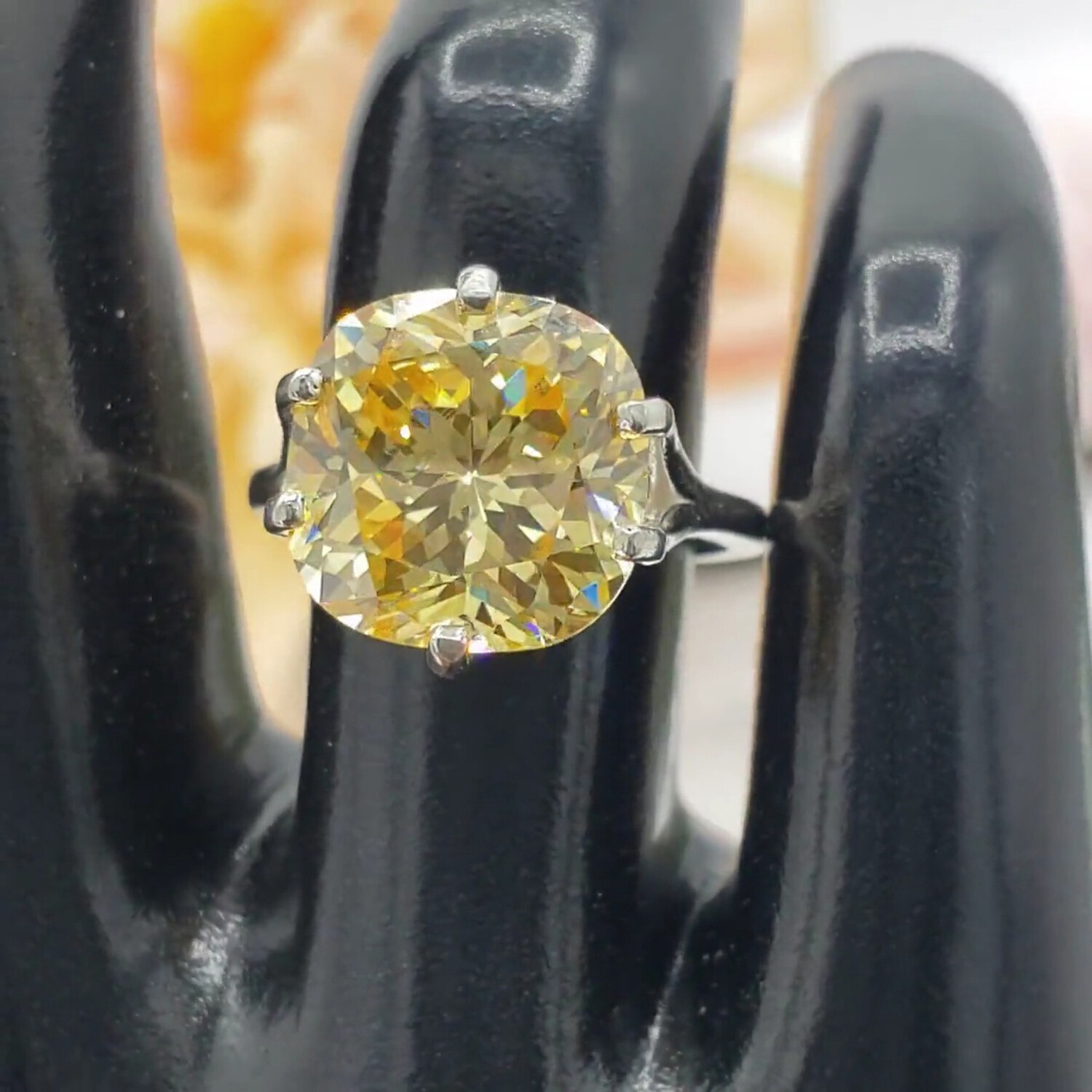 Anniversary Gift 12.8 Ct Champagne Cushion Cut Lab Grown Anniversary Ring 925