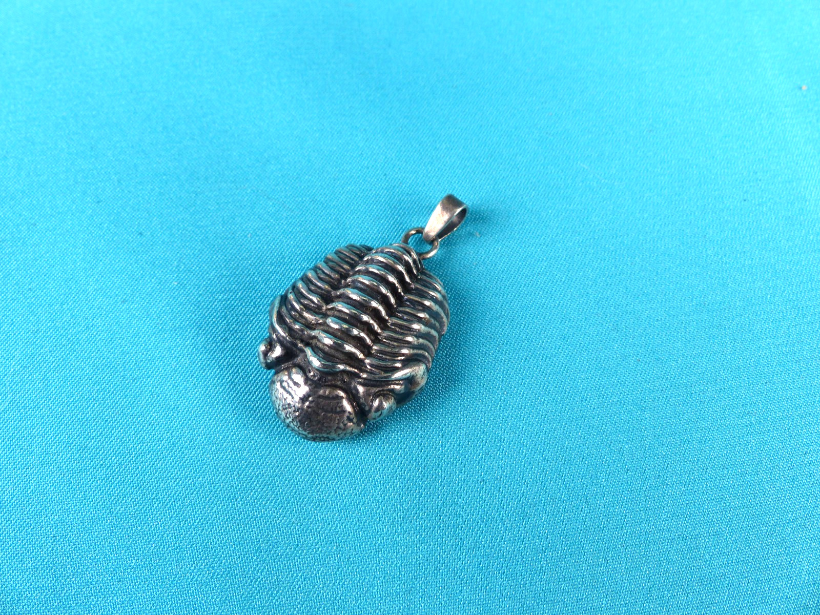 Vtg Cast Trilobite Sterling Silver Fossil Necklace Pendant