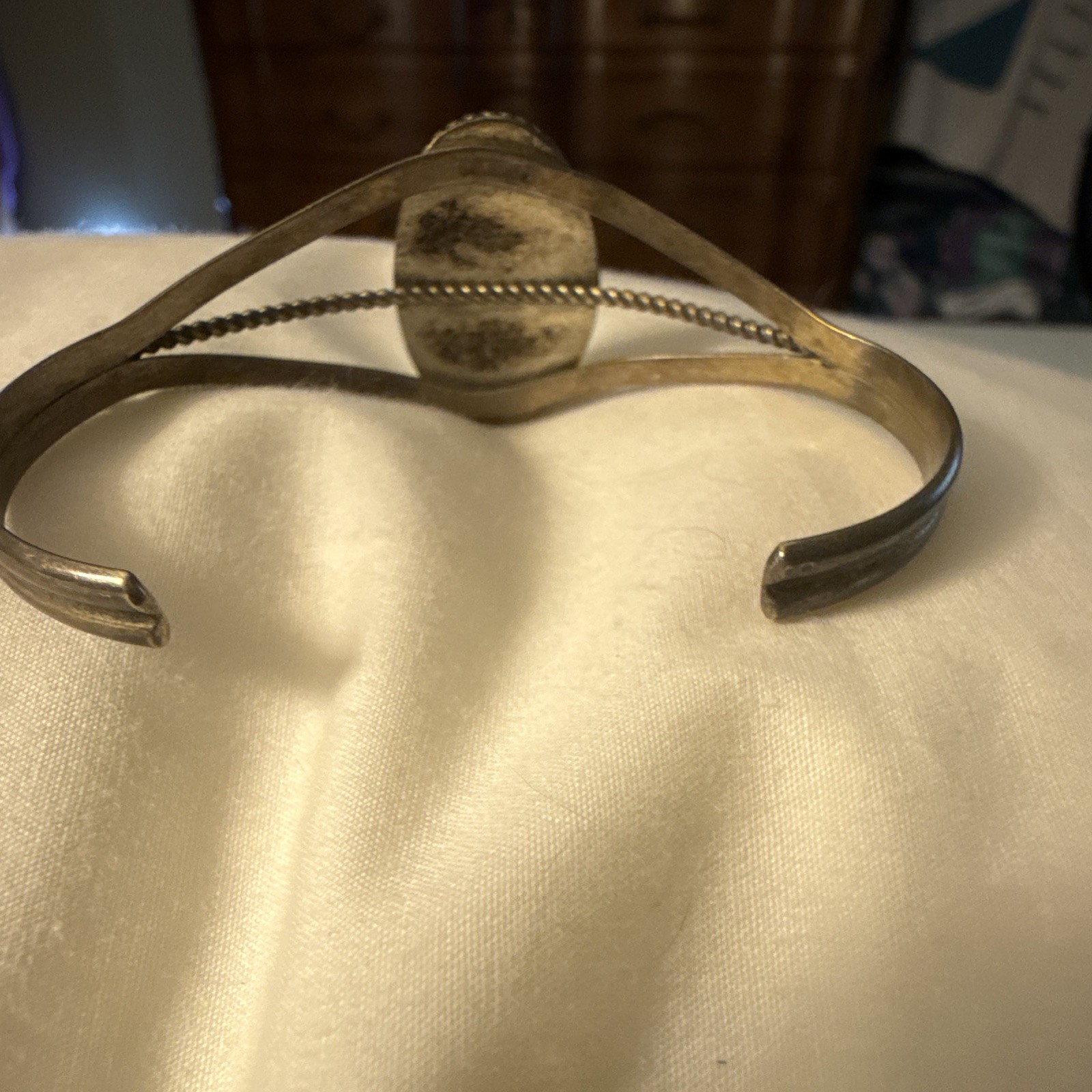 Silver Tone Turquoise Oval Bezel Cuff Bracelet, Unisex Adults