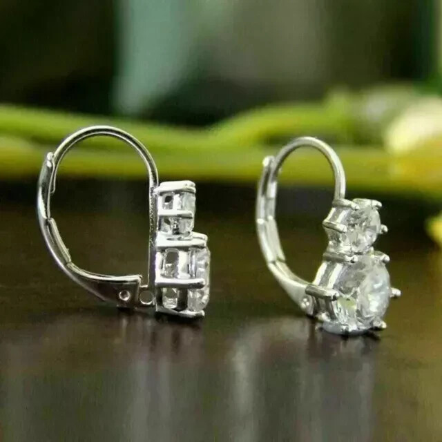 4Ct Round Cut Lab-Created Diamond Drop & Dangle Earrings 14K White Gold Plated