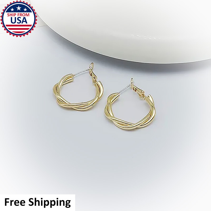Womens Waves 14k Gold Hoop Drop Earrings Beauty Fashion Jewelry