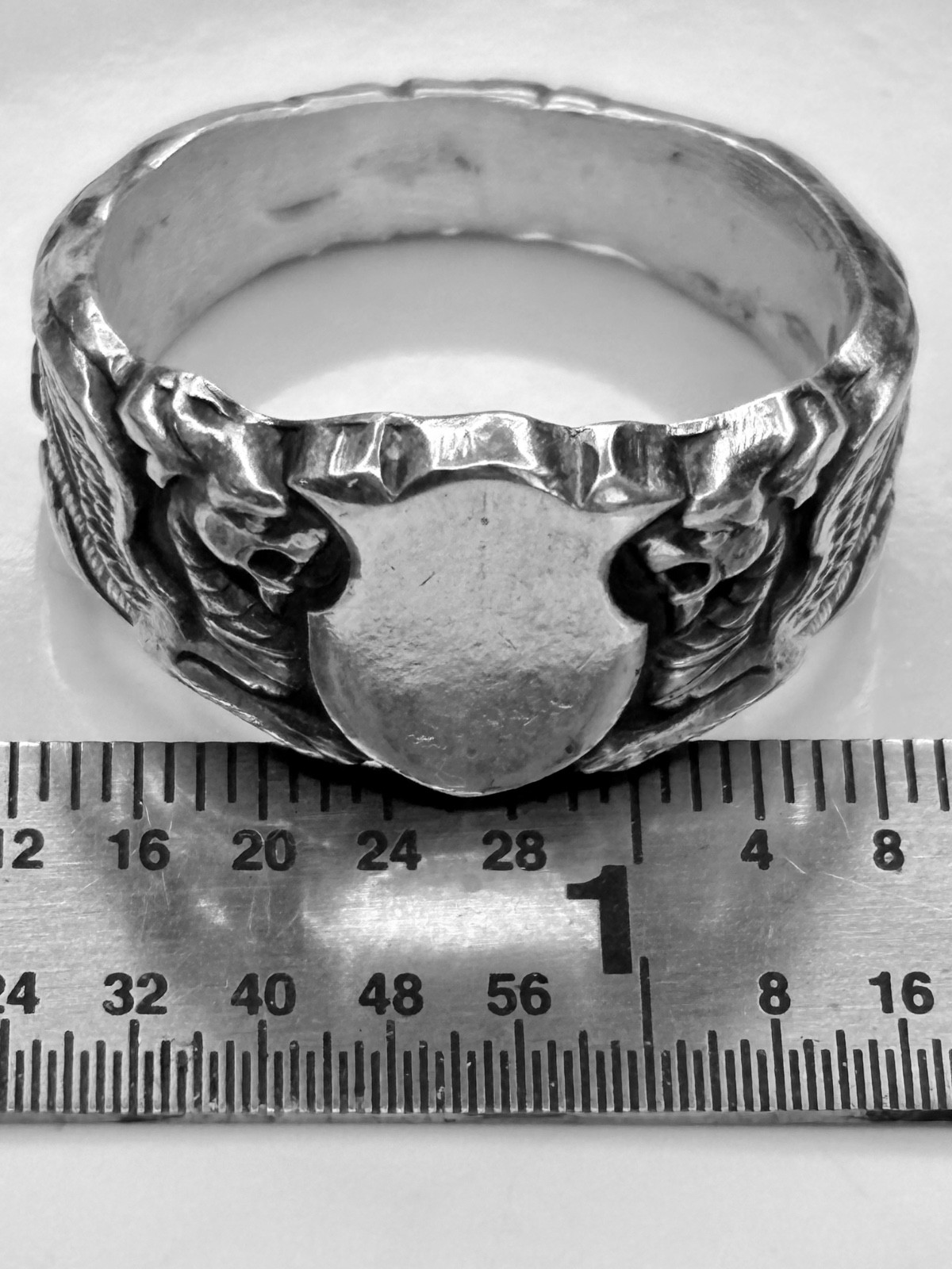 pure Silver dragon and shield Ring 999.Pure Fine Silver Bold, dragon Design