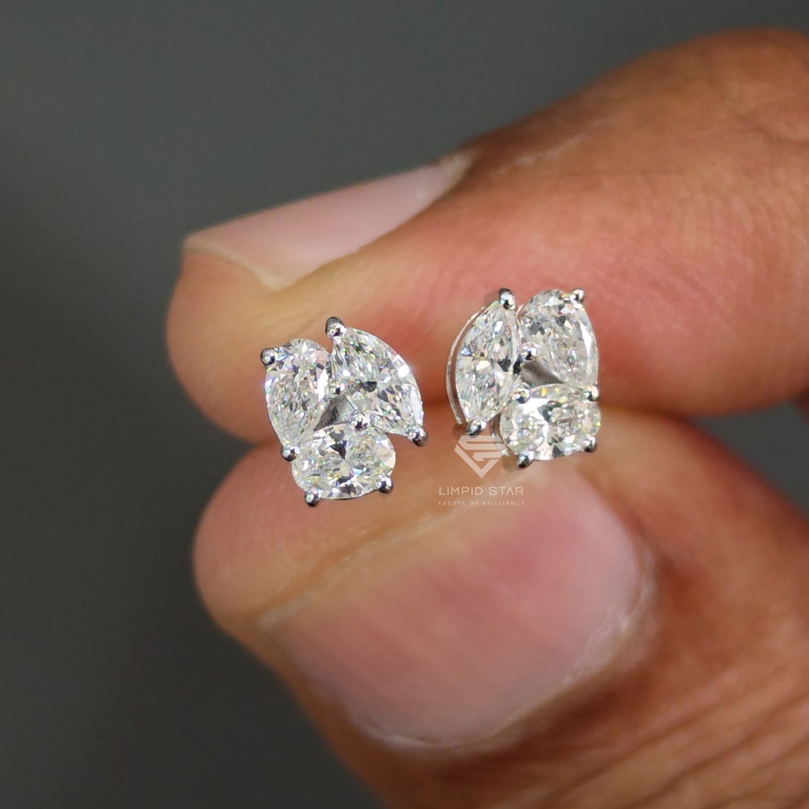 Fancy Lab Grown Diamond Stud Earrings Cluster 0.55ct VVS-VS EF IDT Certified