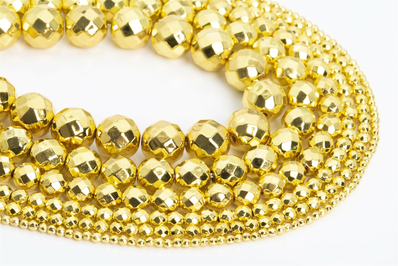 18k Gold Tone Hematite Grade AAA Faceted Round Loose Beads 2/3/4/6/7-8/9-10/11MM