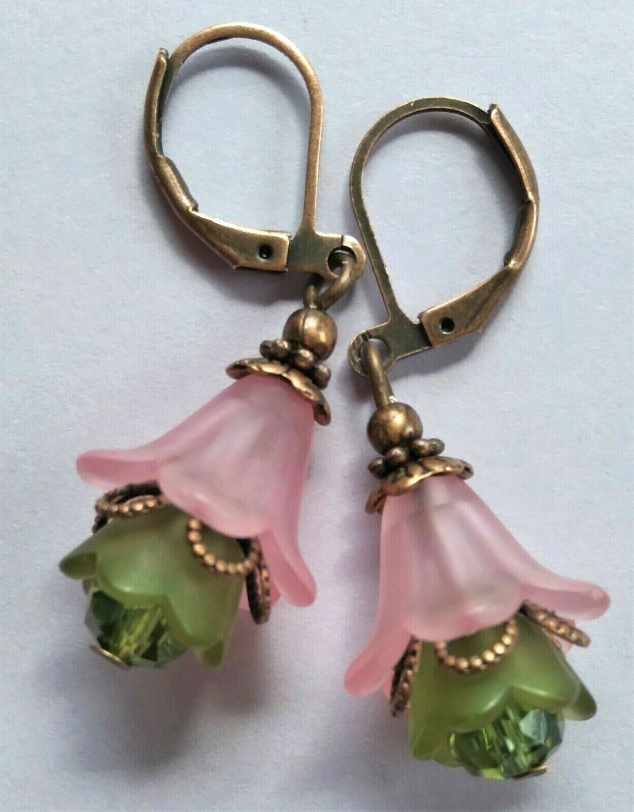 BLUE WHITE or PINK GREEN ACRYLIC flowers Crystal COPPER handcrafted U choose XX