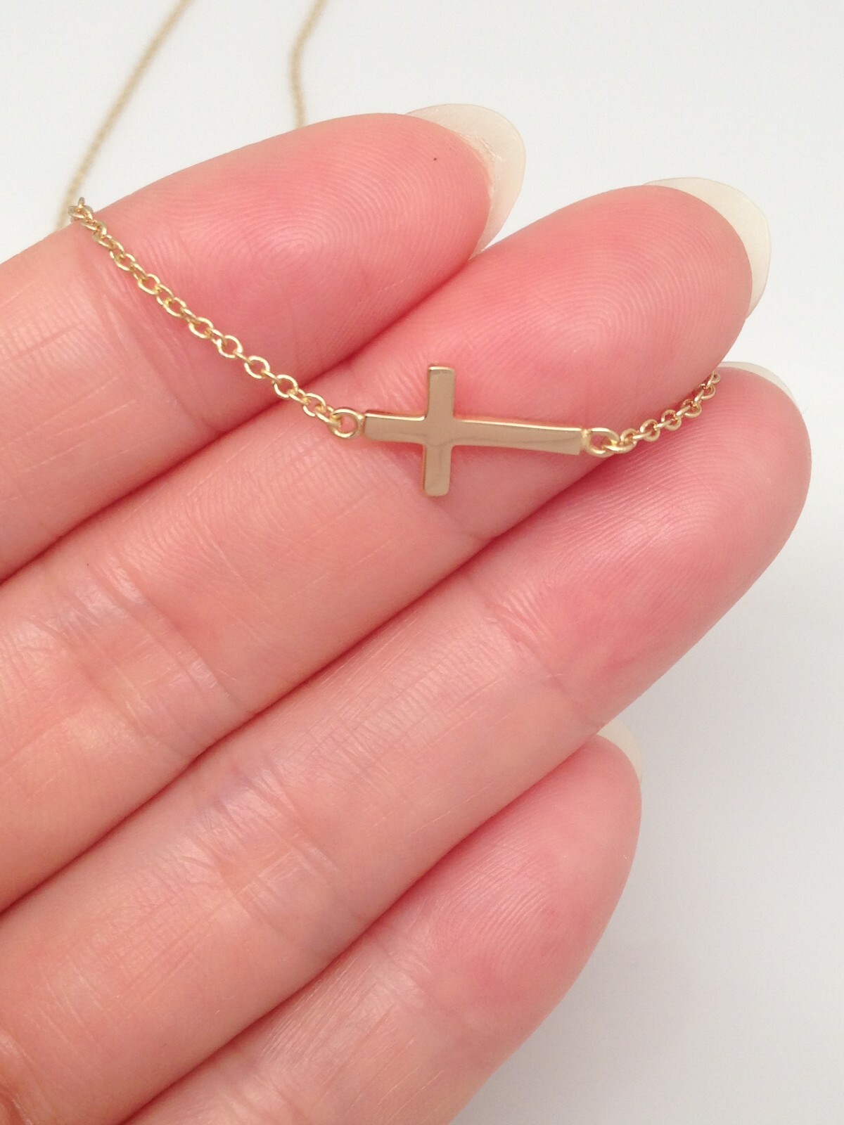 Sterling Silver 925 Sideways Cross Pendant Necklace Tiny 13mm/0.51″ 15.75-17.75″