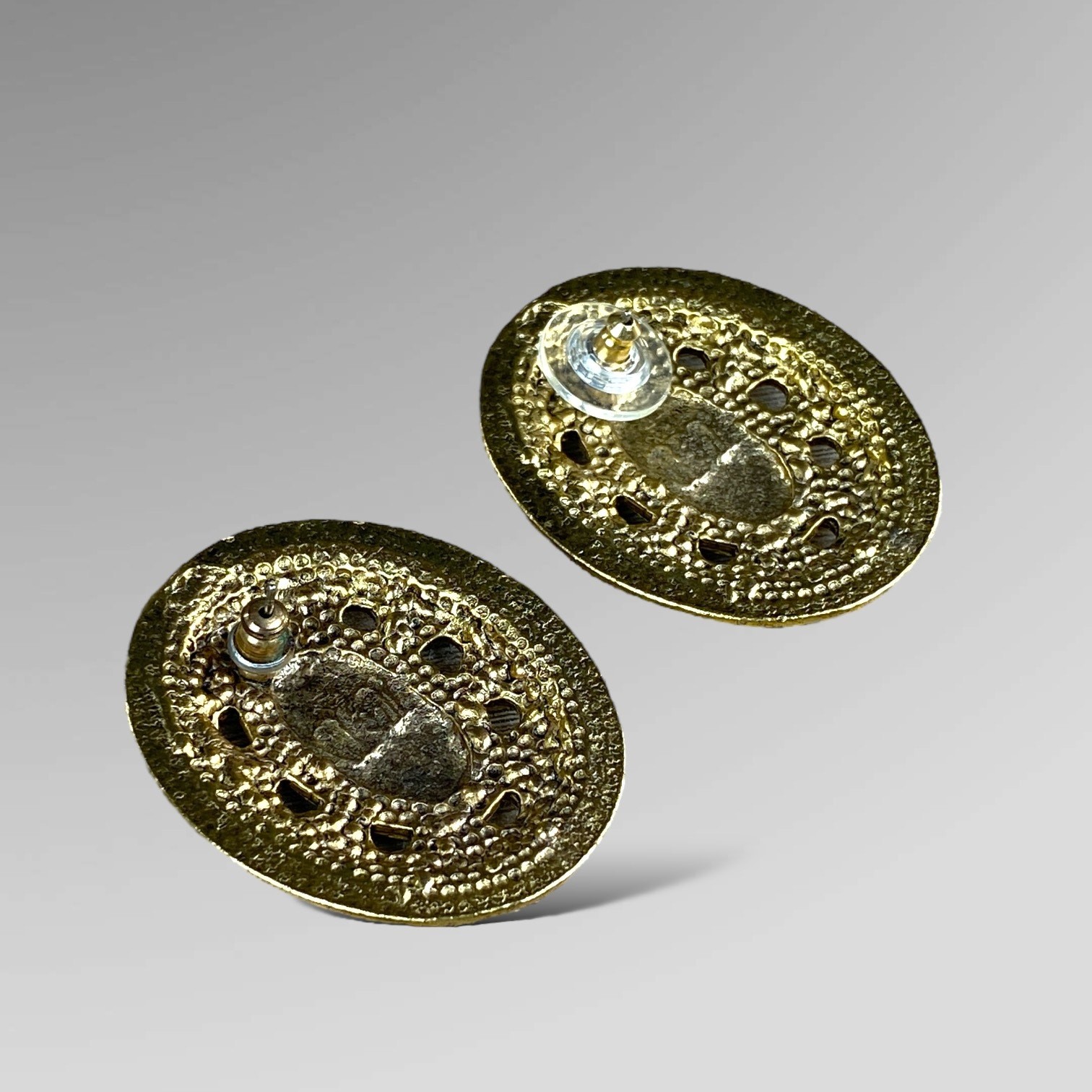 Oval Turquoise Blue Pierced Earrings with Gold Tone Back Unknown Maker