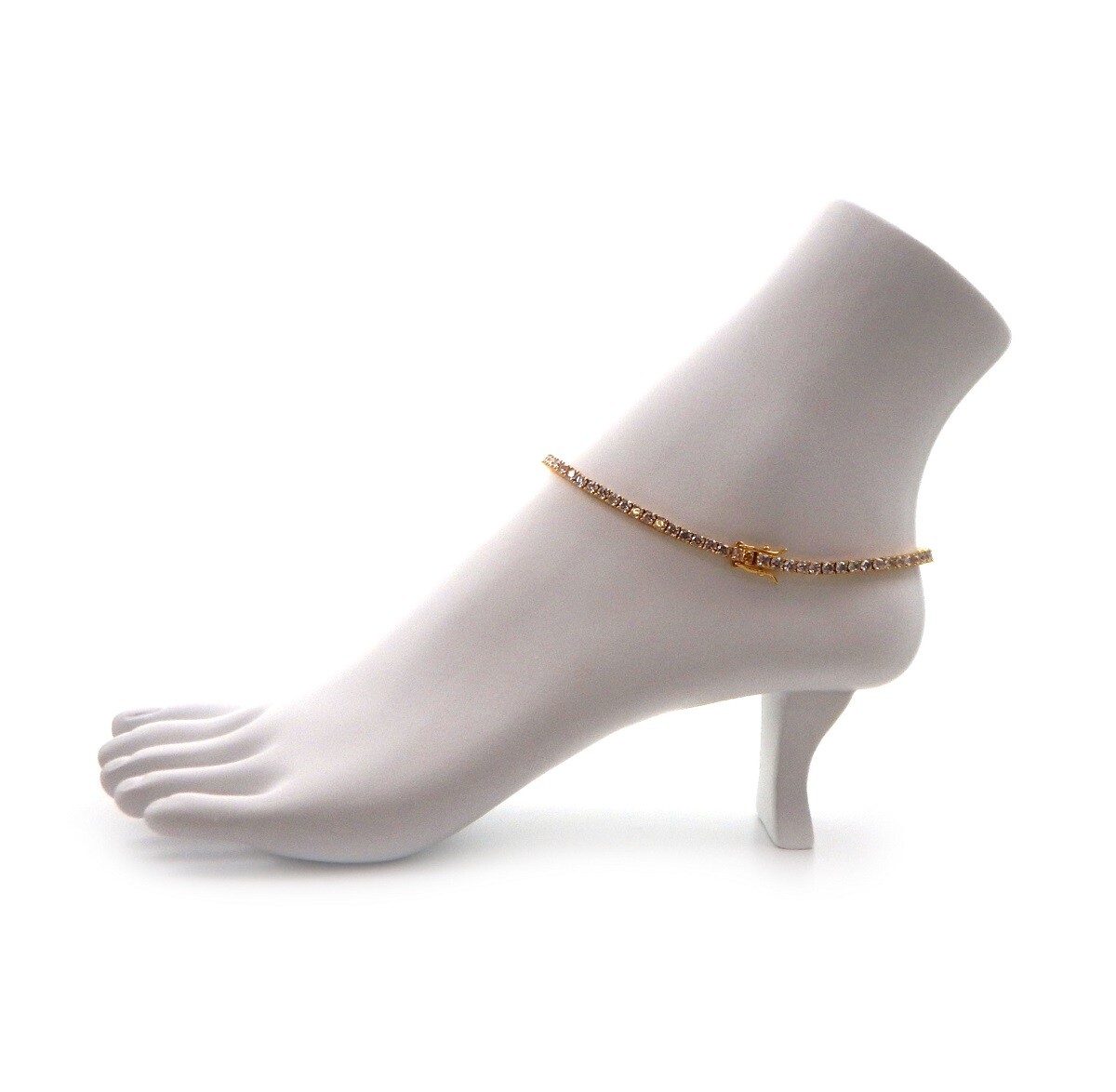 Cubic Zirconia 3mm Tennis Chain Anklet Ankle Bracelet 10 – 12 in 14k Gold Plated