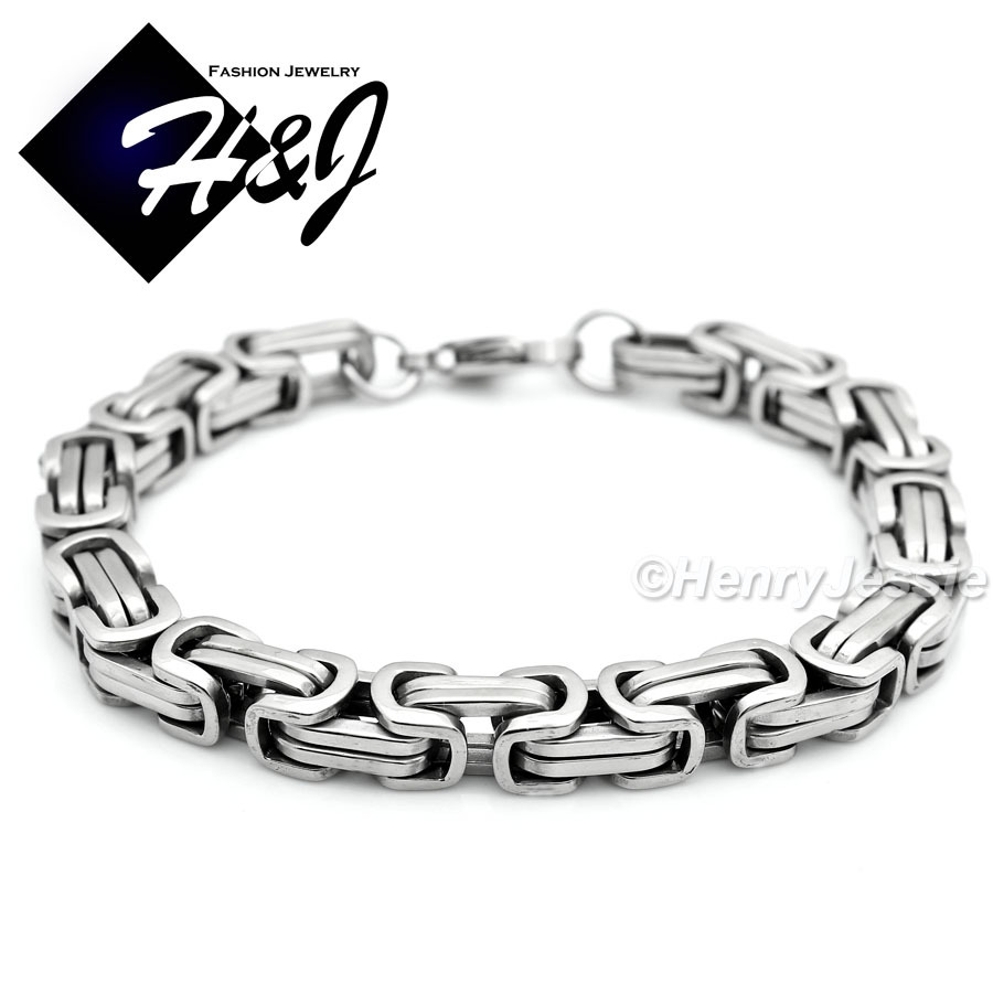 9″MEN’s Stainless Steel WIDE THICK 9mm Silver Byzantine Box Link Chain Bracelet