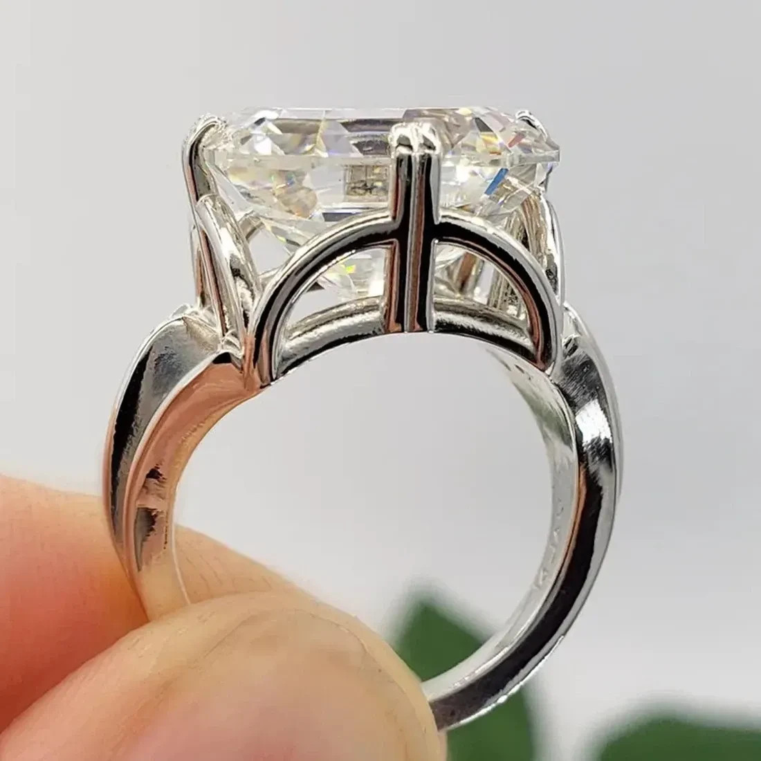 Rare 12.20 Ct Certified Asscher White Treated Diamond Solitaire Ring 925 Silver
