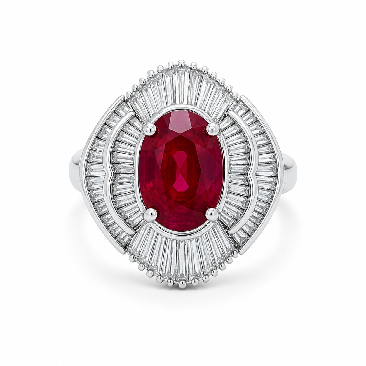 Natural Ruby Diamond Ballerina Ring Platinum | 5.71ctw 3.69ct GIA | Heat-Treated