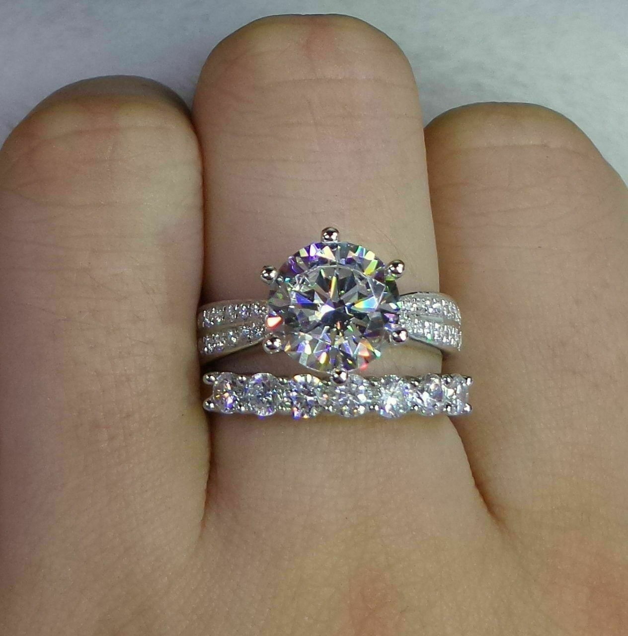 14K White Gold Finish 3.90 Ctw Round Cut Created Diamond Bridal Wedding Ring Set