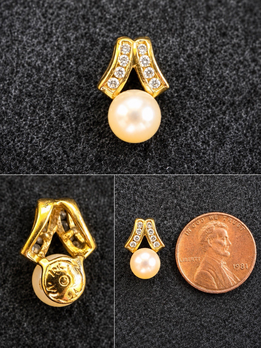 10K solid Gold Pearl Pendant with Accent Stones – Elegant Vintage Charm