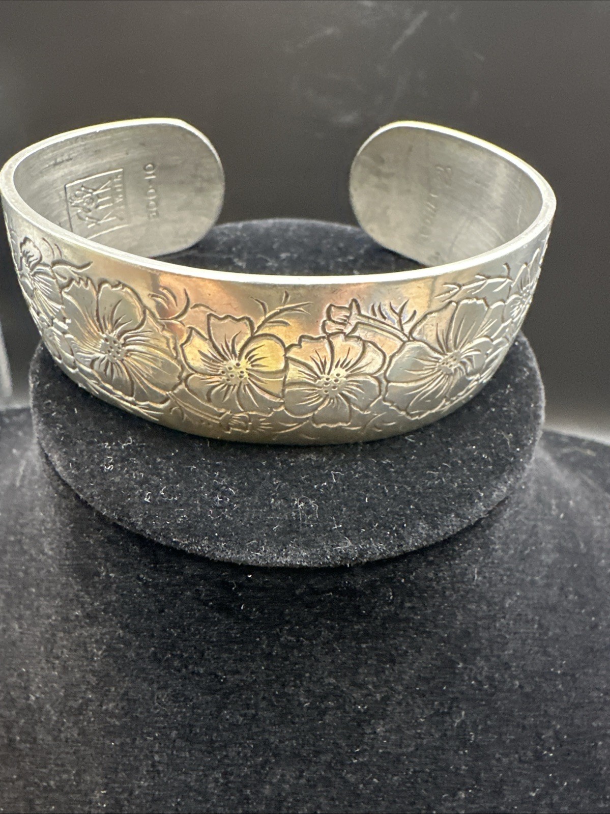 Kirk Stieff Cosmos Pewter Cuff Bracelet Etched Adjustable BohoChic 7/8” Wide C10