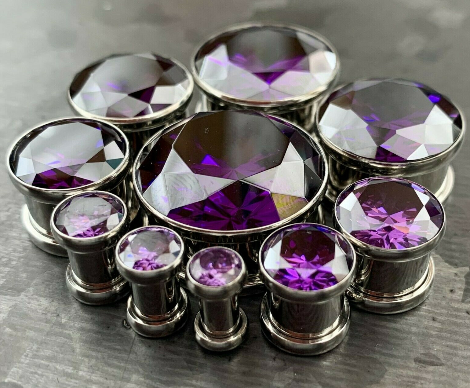 PAIR Large Purple Gem Screw Fit Tunnels Plugs Gauges – select size 6g up to 20mm