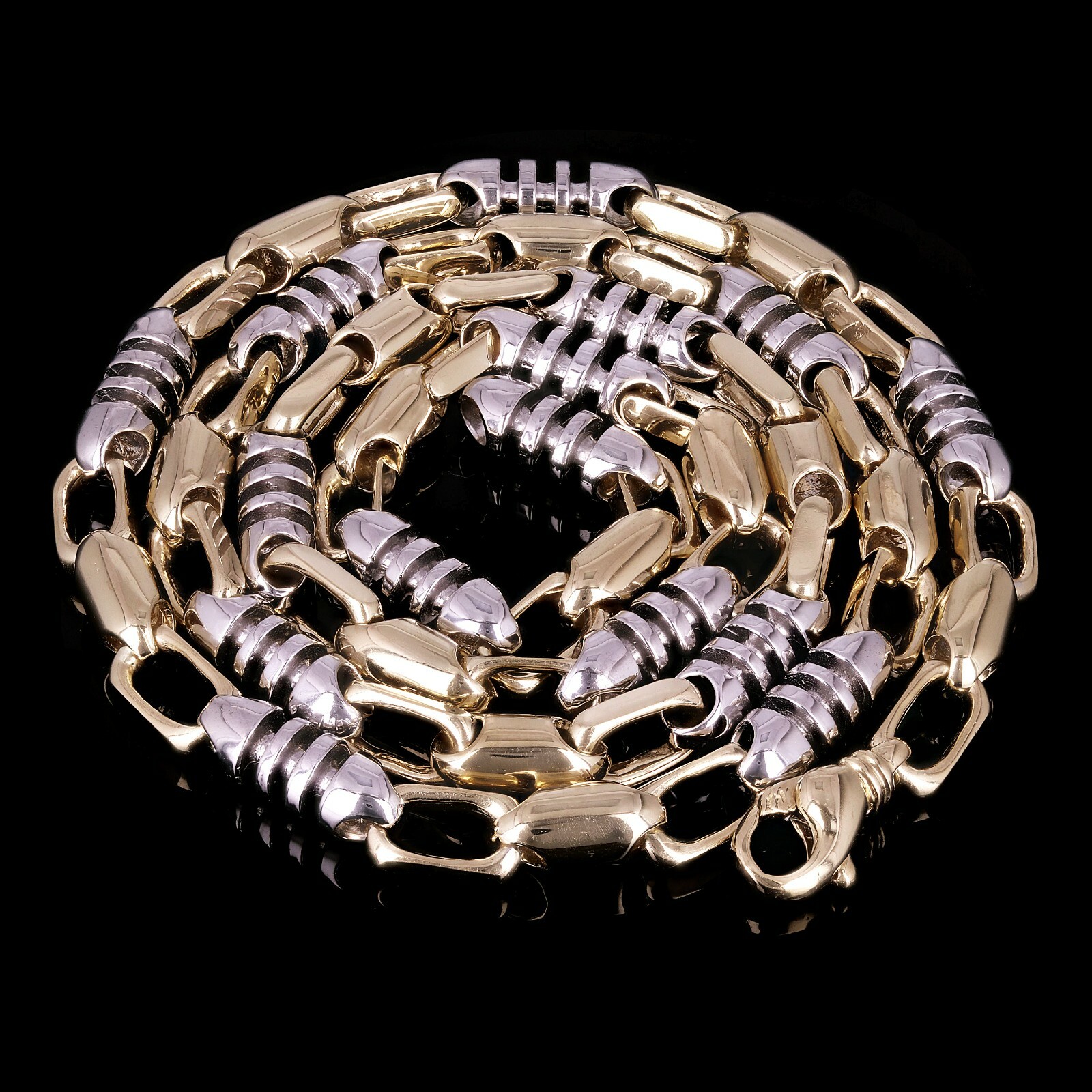 10k Yellow & White Gold Solid Handmade Link Chain Necklace 28″ 6.9mm 108.6 grams
