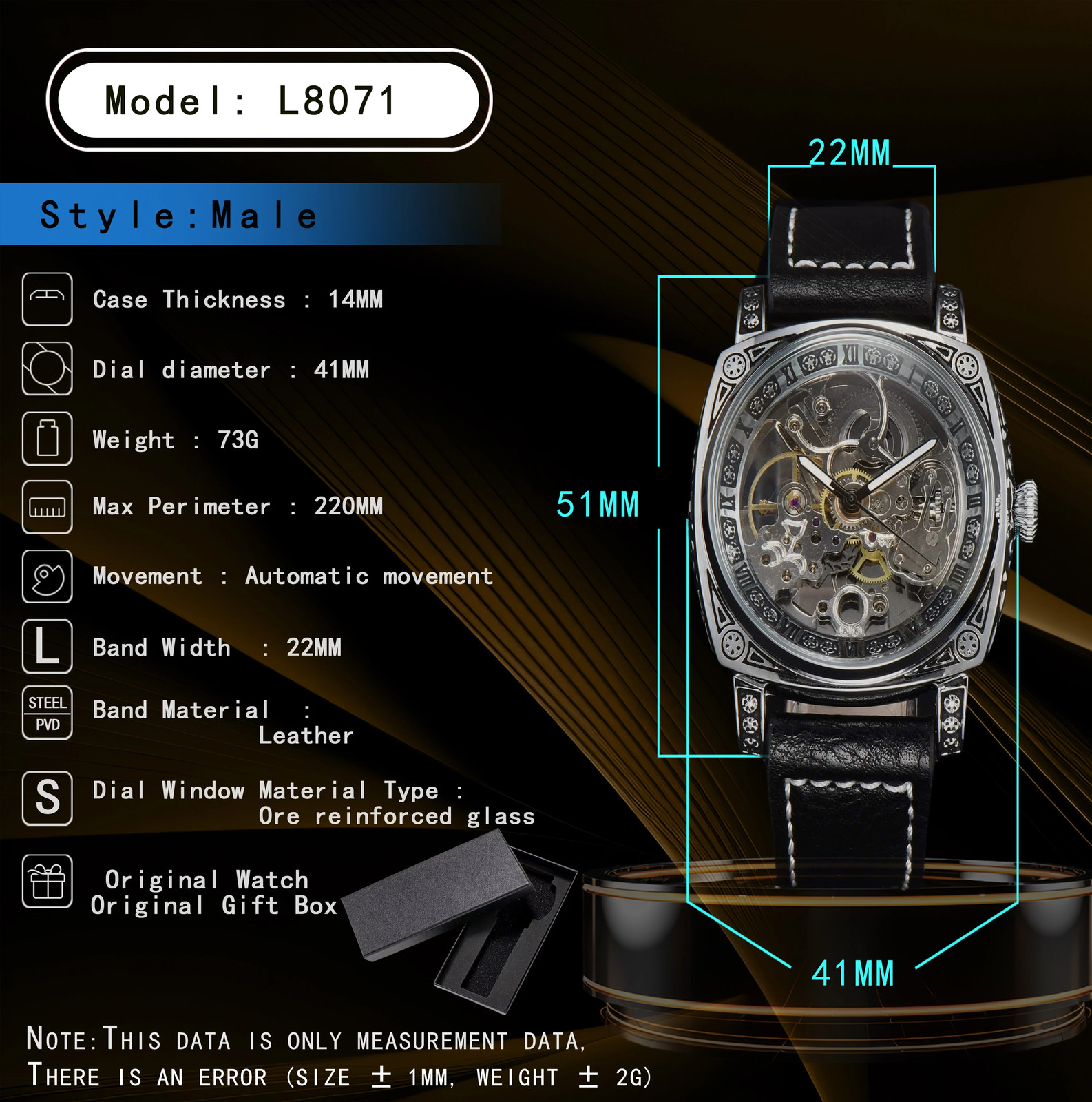 Automatic Retro Skeleton Mechanical Men’s Watch Waterproof Leather Unbranded