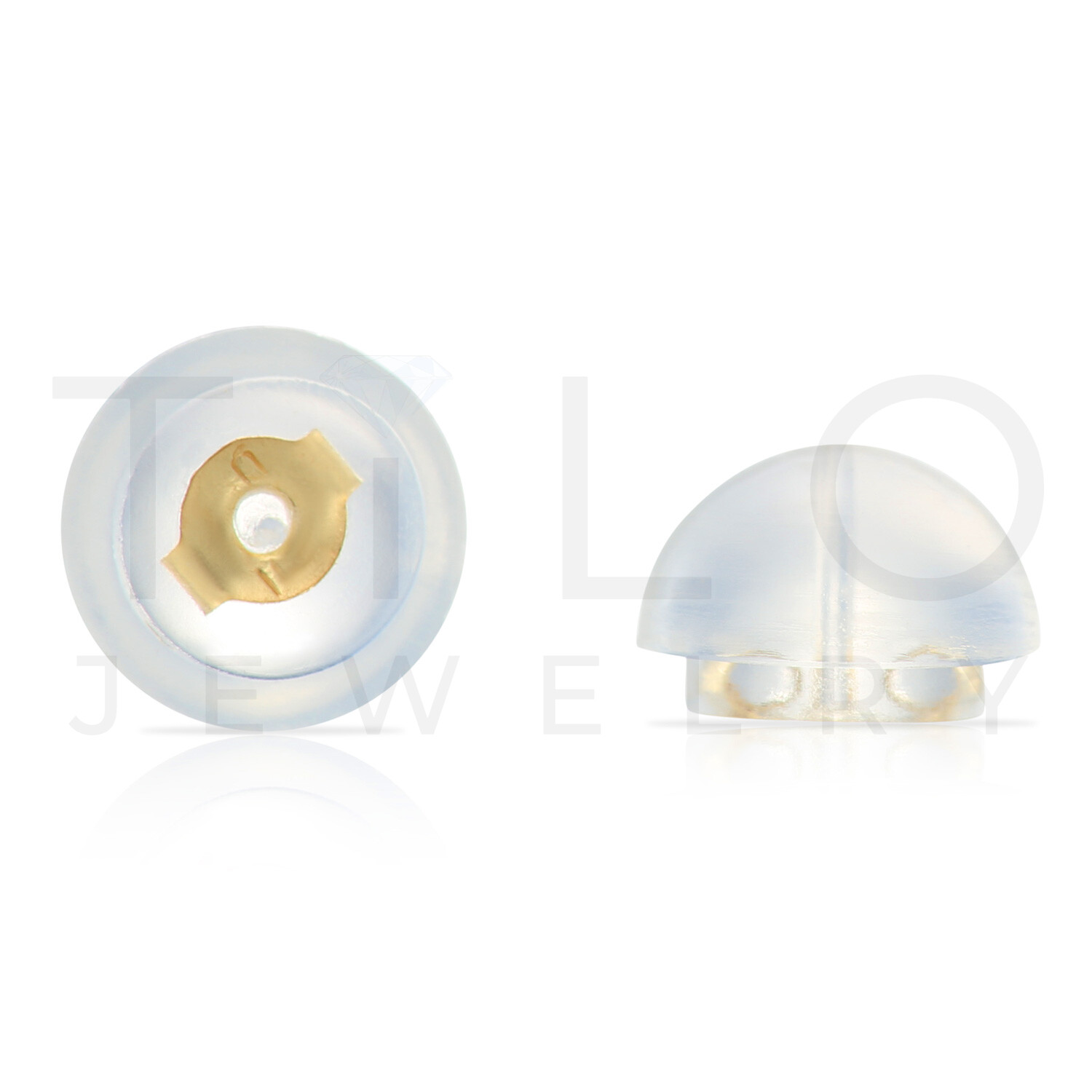 14K Real Solid Yellow Gold Polished Round Ball Stud Earrings Silicone Push-back