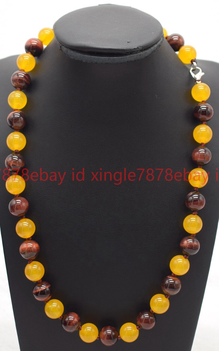 Natural 10mm Yellow Jade and Red Tiger Eye Round Gemstone Bead Necklace 16-36in