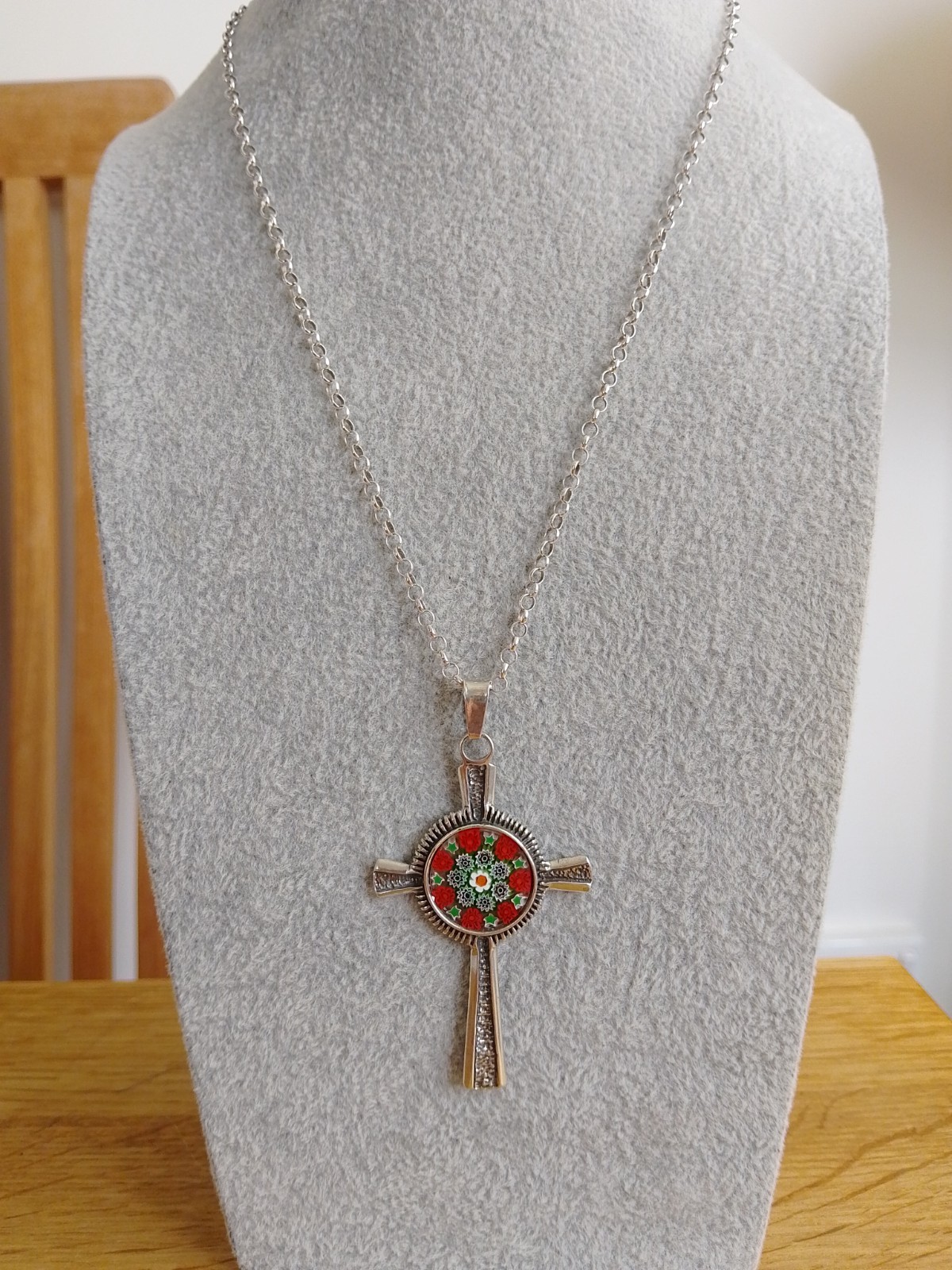 Superb 925 Sterling Silver & Millefiori Cross Necklace by Anna Marrone – 156 VE