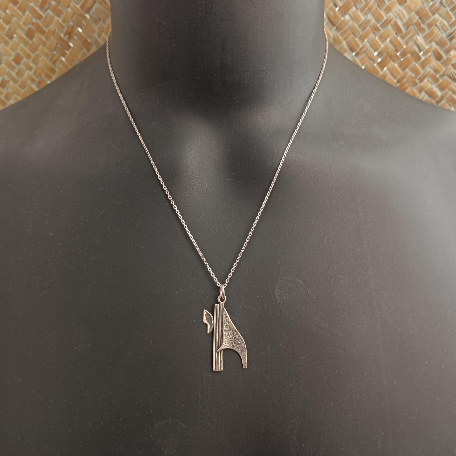 Chai Silver Pendant Necklace Men’s Modernist Brutalist Artistic Hebrew Life Gift