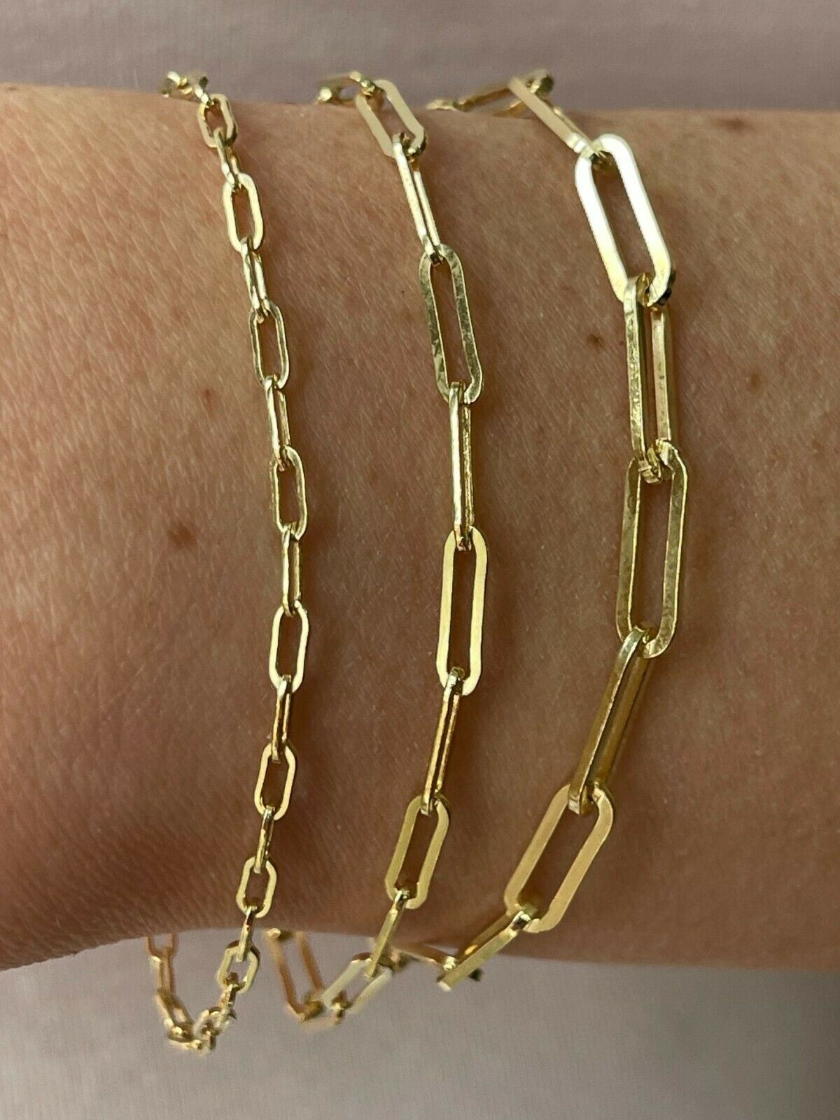 14k Gold Plated Solid 925 Sterling Silver Paperclip Bracelet 2.5mm-4mm ITALY