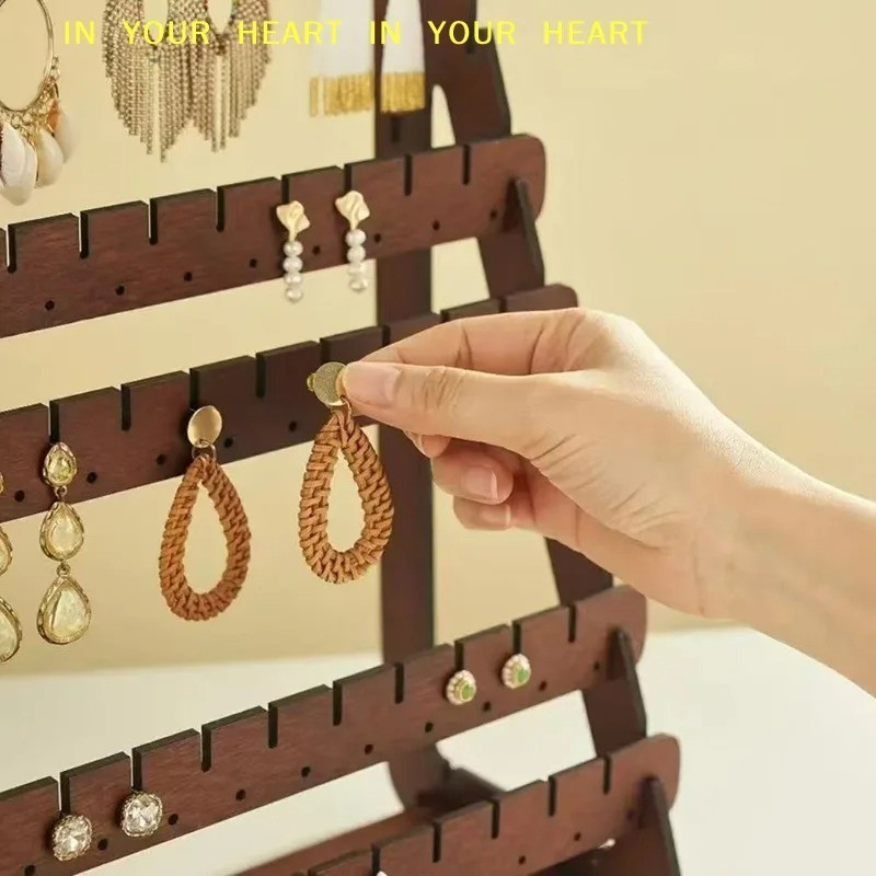 Wood Earring Display Rack Stand Holder For Stud Hook Earrings Jewelry Organizer