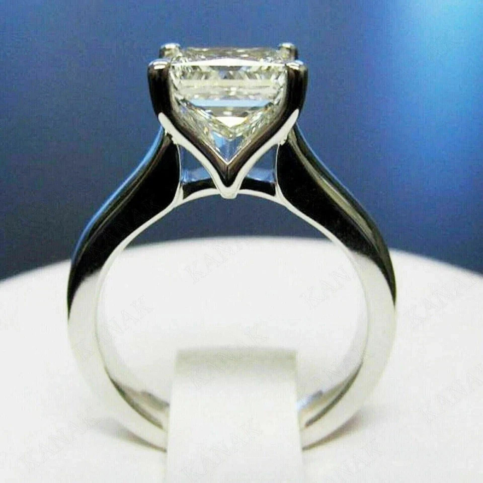 4 Ct Princess Cut Moissanite Solitaire Engagement Ring Real 925 Sterling Silver