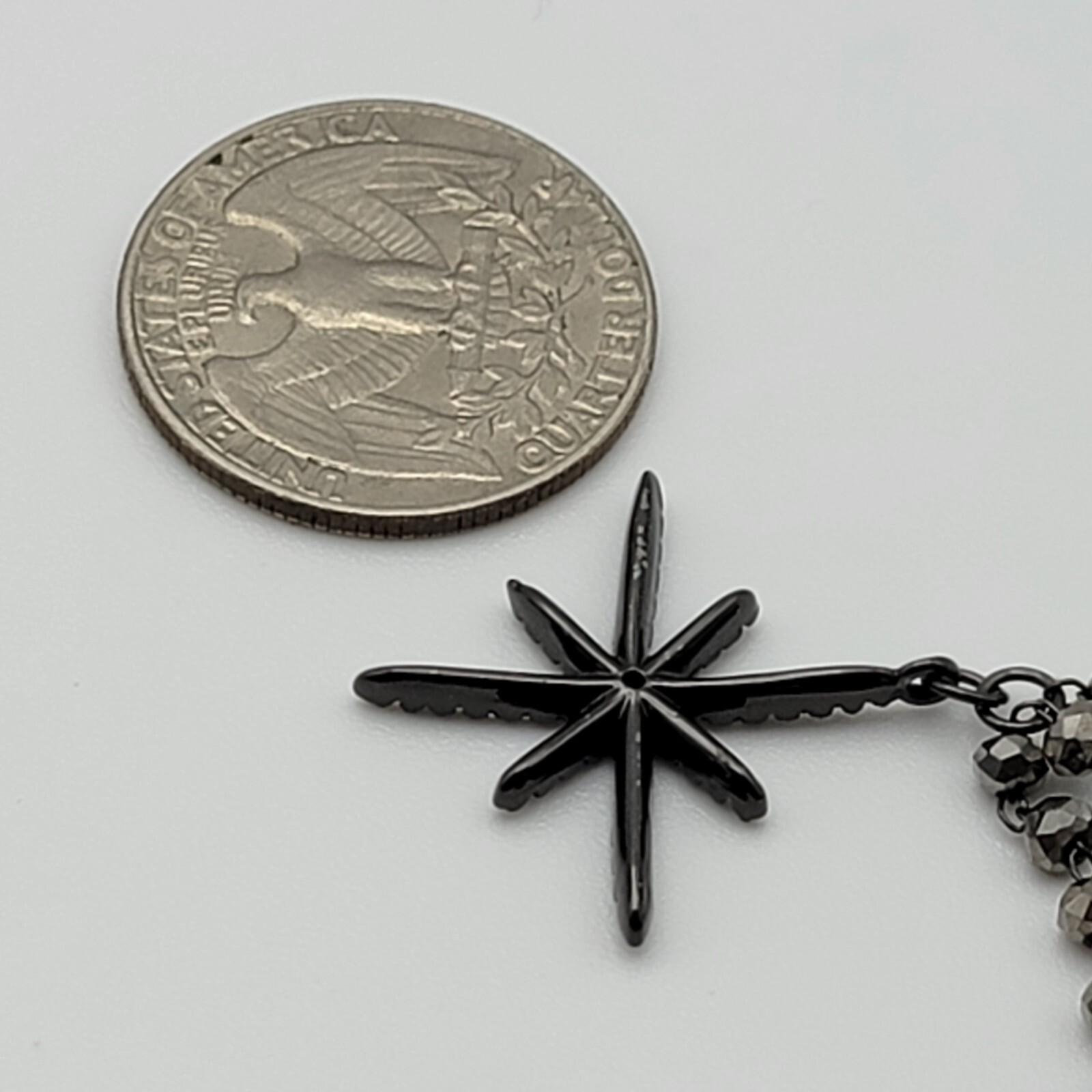 Gunmetal And Clear Crystal Starburst Charm Y-Drop Neckace 22.5 in Signed L