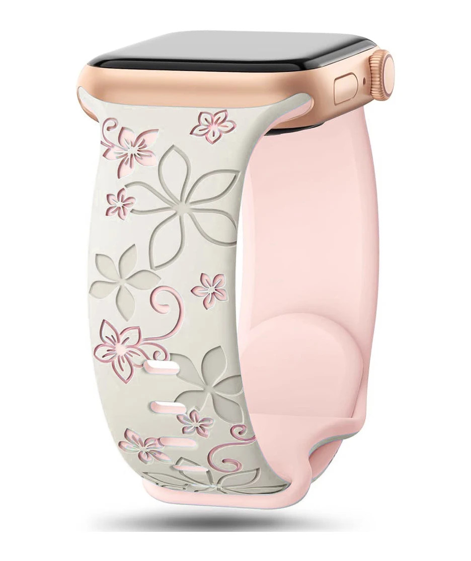 Engraved Floral Strap For Apple Watch Band 49mm 45mm 44mm 41mm Apple Watch strap