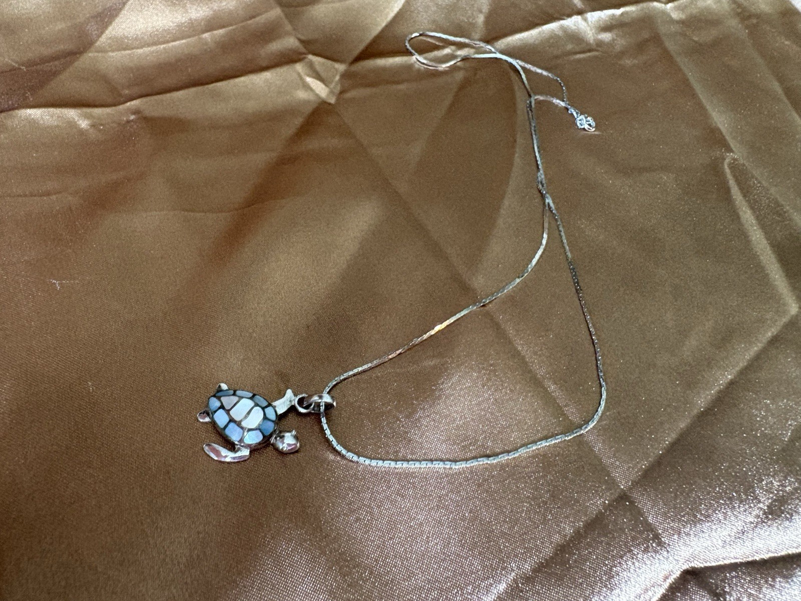 Sea Turtle Charm Pendant Necklace Silver Toned Stainless Chain Bronze Thailand