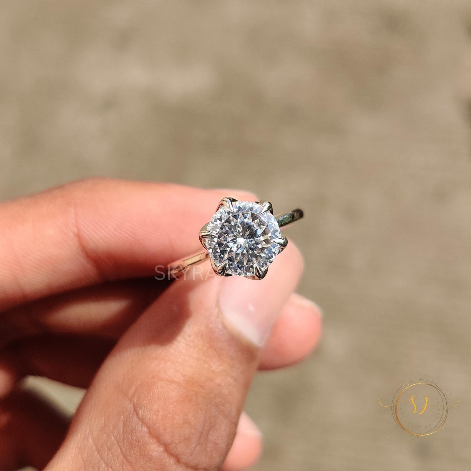 2 CT Portuguese Cut Moissanite Solitaire Engagement Ring Six Prong Setting 7 US