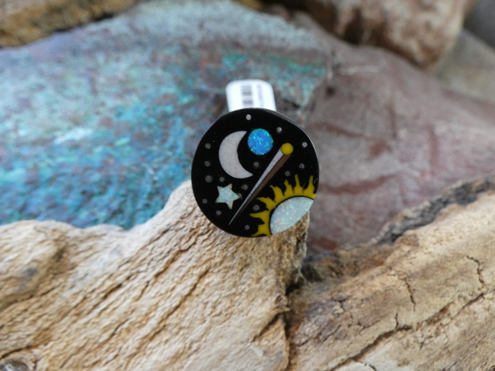 Sun Stars Micro Inlay Gemstone Aluminum Sterling Silver Alloy Size 10 Ring AS75