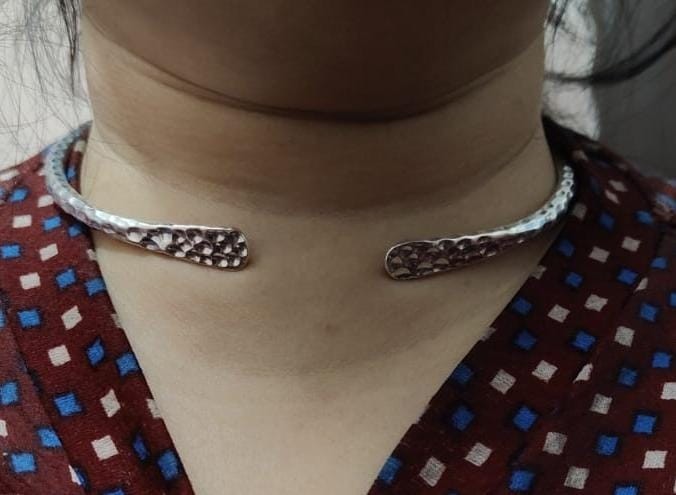 Solid Neck Collar, 925 Sterling Silver Choker, Tribal Statement Jewelry, Braided