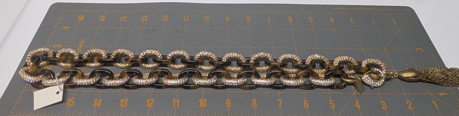 John Wind Chunky Rhinestone and Tortoise Link Chain Necklace Gold Tone