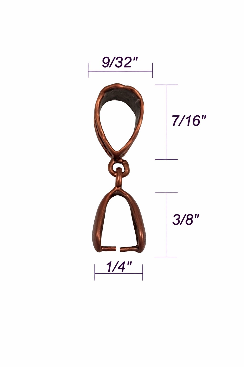 Pinch Bails – Copper Hammered (Pkg 5/15) Shipping Included from WI, USA (17-C)