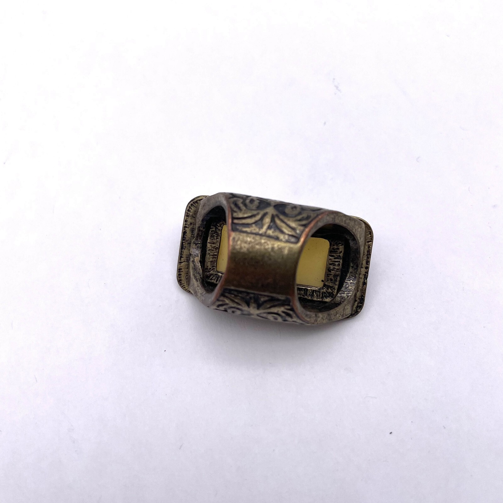 Faceted Rectangle Amber Gemstone Hand Engraved Ring Size 6