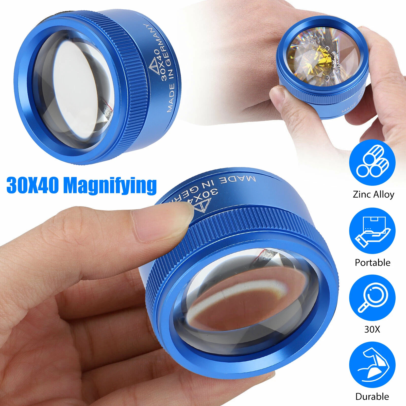 Jewelers Loupe Magnifier Light Jewelry Eye Loop Pocket Magnifying Glass Tool 30X