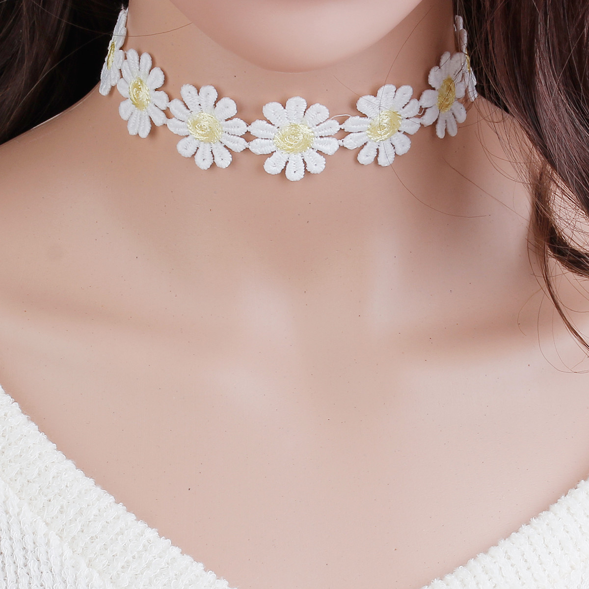 Sexy Sparkles White & Yellow Daisy Flower Choker Necklace for Women Girls Gothic